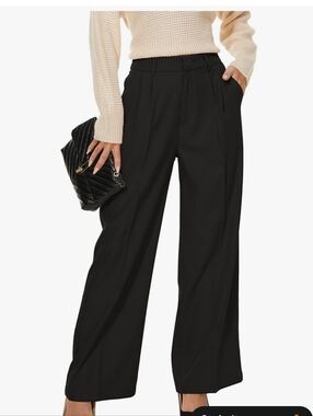 New KICZOY Women Black Wide Leg High Waist Pants Loose Fit Back Elastic Waist